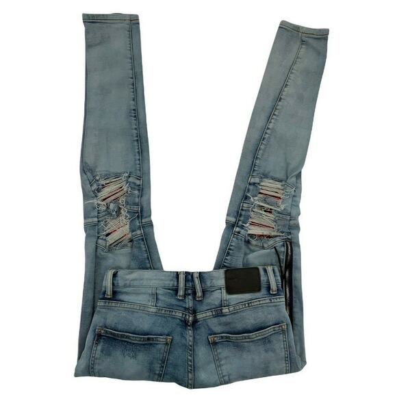Dope Jeans Women Sz 28 Skinny Acid Wash Distressed Patches Side Leg Zipper Denim - Picture 5 of 12